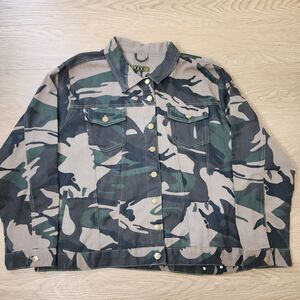 Taxi Jacket Womens 2XL Green Woodland Premium Camo Cropped Lightweight Y2K